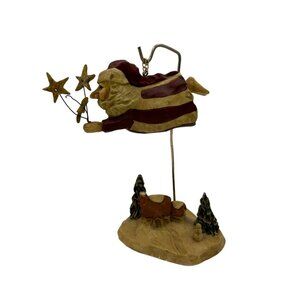 Patriotic Santa Flying over Village Vintage Lefever 1995 Enesco Santa Ornament C